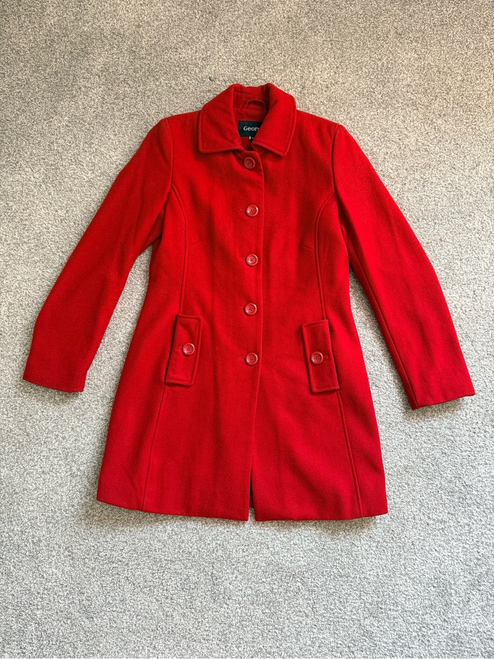 George Womenโs Bright Red Classic Tailored Coat โ Size Small